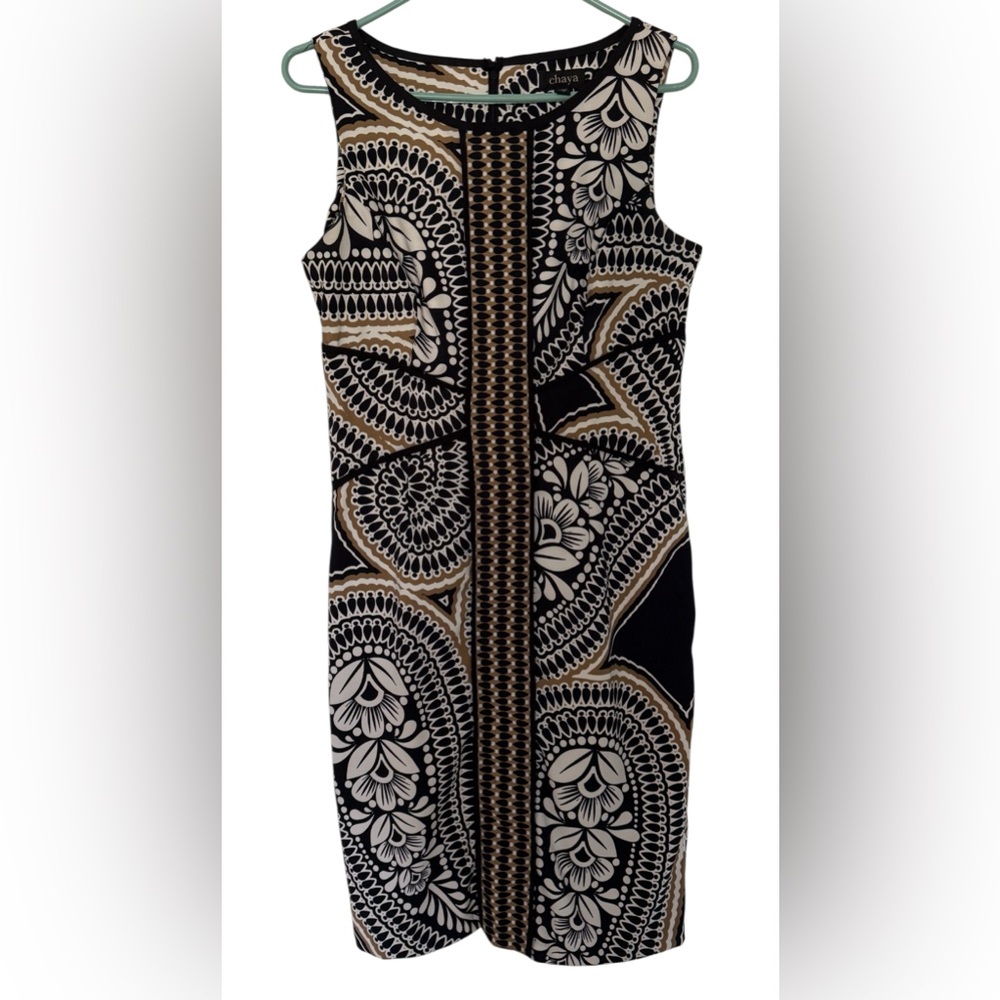 Chaya Black and Tan Sleeveless V-Neck Sheath Mini Dress sz10